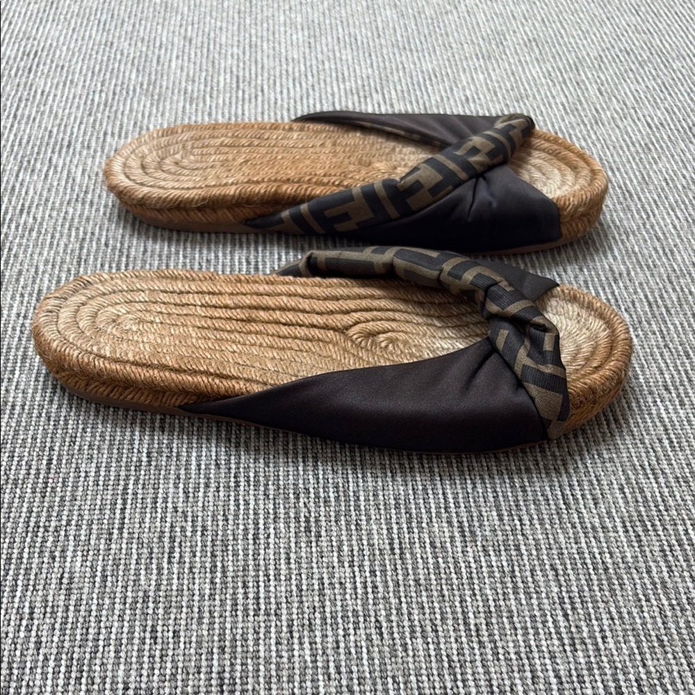Fendi Brown Logo Crossband Rope Slide Sandals - Picture 3 of 8